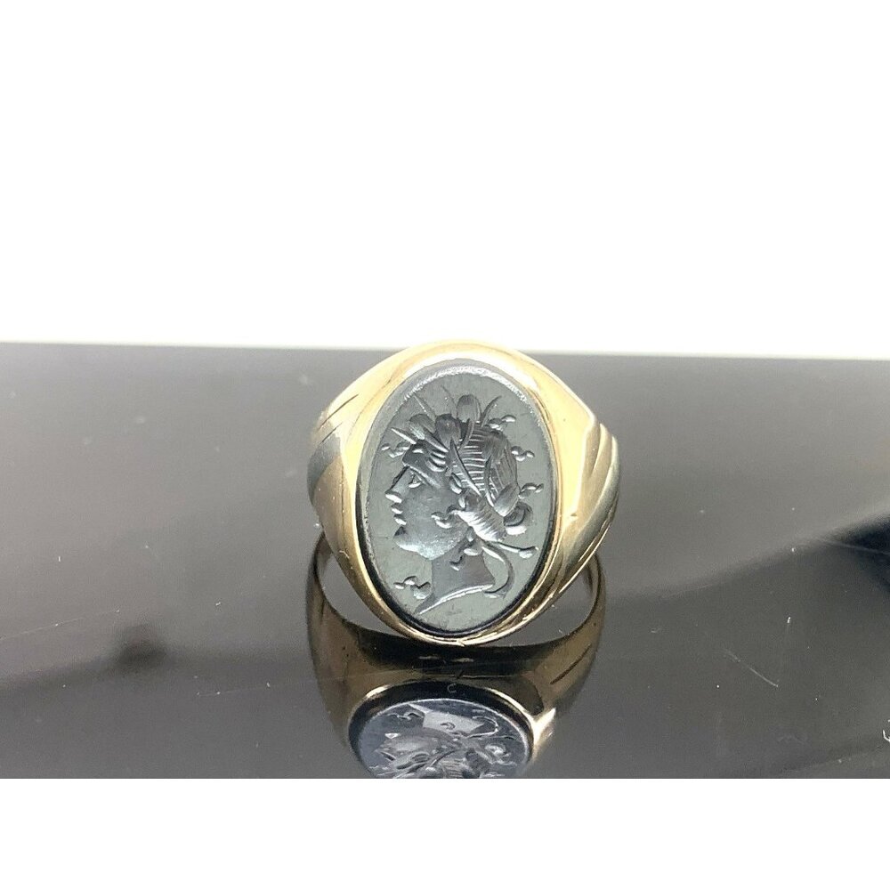 Hematite Cocktail Signet Ring 10k Gold Estate Jewelry Vintage Unisex Size 9
